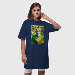 Футболка женская-платье Funny kitten - Minecraft ai art, цвет: тёмно-синий — фото 2