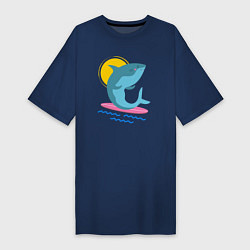 Футболка женская-платье Акула серфит, цвет: тёмно-синий