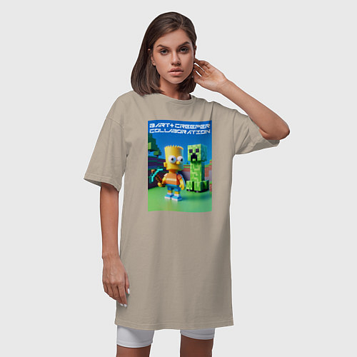 Женская футболка-платье Bart and Creeper - collaboration ai art / Миндальный – фото 3