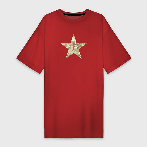 Женская футболка-платье Звезда камуфляж песочный / Красный – фото 1