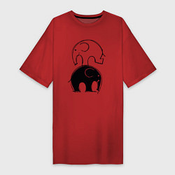 Футболка женская-платье Cute elephants, цвет: красный