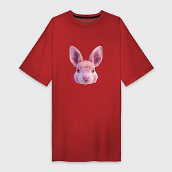 Футболка женская-платье Розовый заяц - портрет кролика, цвет: красный