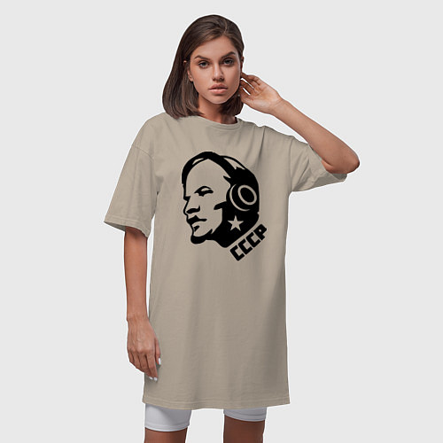 Женская футболка-платье Ленин: музыка СССР / Миндальный – фото 3