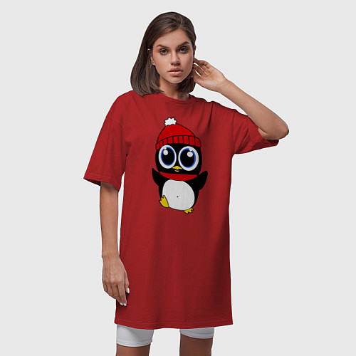 Женская футболка-платье Удивленный пингвинчик / Красный – фото 3