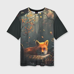 Женская футболка оверсайз Лисица в лесу