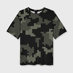 Женская футболка оверсайз Камуфляж пиксельный: черный/серый