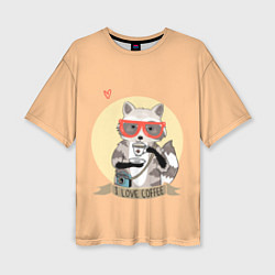 Женская футболка оверсайз Raccoon Love Coffee