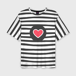 Женская футболка оверсайз Сердце в полоску