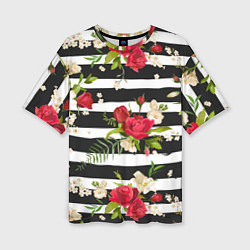 Женская футболка оверсайз Розы и орхидеи