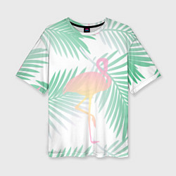 Женская футболка оверсайз Фламинго в джунглях
