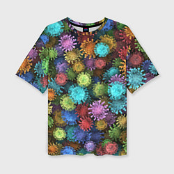 Женская футболка оверсайз Разноцветные вирусы