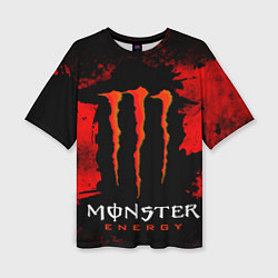 Женская футболка оверсайз Red grunge monster energy