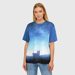Футболка оверсайз женская Силуэт корги ночь космос дымка, цвет: 3D-принт — фото 2