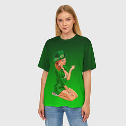 Футболка оверсайз женская Девушка лепрекон в зеленом, цвет: 3D-принт — фото 2