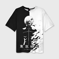 Женская футболка оверсайз Токийский гуль черно белый Кен