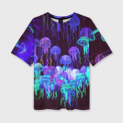 Футболка оверсайз женская Неоновые медузы, цвет: 3D-принт