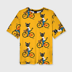 Женская футболка оверсайз Котики на велосипедах
