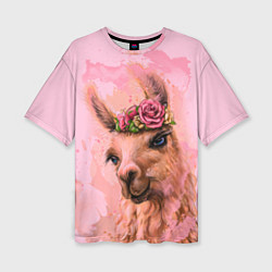 Женская футболка оверсайз Лама с цветами