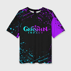 Футболка оверсайз женская GENSHIN IMPACT NEON LOGO, цвет: 3D-принт