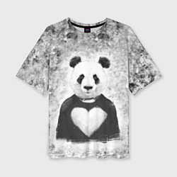 Женская футболка оверсайз Панда Любовь Сердце Меланж