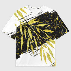Футболка оверсайз женская Абстракция с золотыми листьями, цвет: 3D-принт