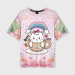 Женская футболка оверсайз Милая кошечка в чашке кофе