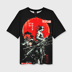 Женская футболка оверсайз Ван пис зоро самурай на черном фоне