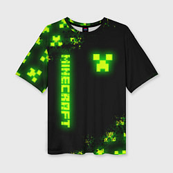 Женская футболка оверсайз MINECRAFT NEON LOGO CREEPER