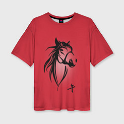 Футболка оверсайз женская Огненная лошадь с иероглифом, цвет: 3D-принт
