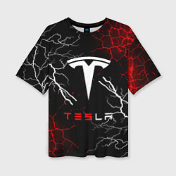 Футболка оверсайз женская Tesla Трещины с молниями, цвет: 3D-принт