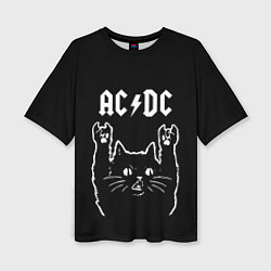 Женская футболка оверсайз AC DC, Рок кот