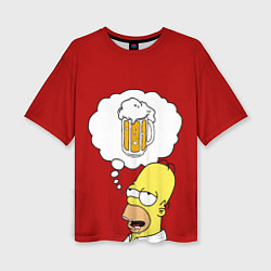 Женская футболка оверсайз Гомер думает о пиве Симпсоны Simpsons