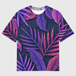 Женская футболка оверсайз Neon Tropical plants pattern