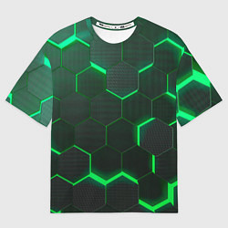 Футболка оверсайз женская Неоновые соты - Green, цвет: 3D-принт