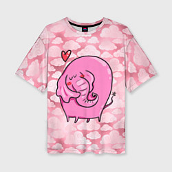 Женская футболка оверсайз Розовый влюбленный слон