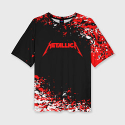 Женская футболка оверсайз Metallica текстура белая красная