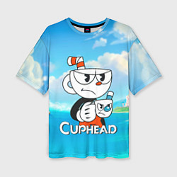 Женская футболка оверсайз Cuphead сердитая чашечка