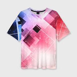 Женская футболка оверсайз Розово-голубая абстрактная геометрия
