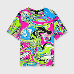 Женская футболка оверсайз Абстрактные мраморные разводы в ярких цветах Поп а