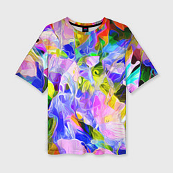 Женская футболка оверсайз Красочный цветочный узор Весна - Лето 2023 Colorfu