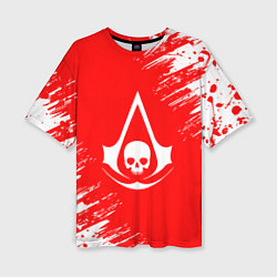 Женская футболка оверсайз Assassins creed череп красные брызги