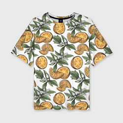 Женская футболка оверсайз Узор из тропических апельсинов