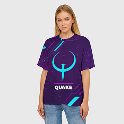 Футболка оверсайз женская Символ Quake в неоновых цветах на темном фоне, цвет: 3D-принт — фото 2