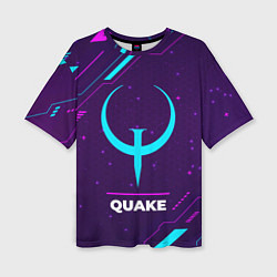 Женская футболка оверсайз Символ Quake в неоновых цветах на темном фоне