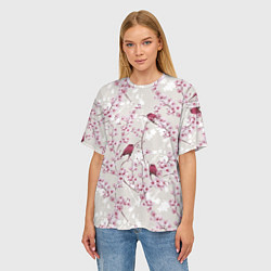Футболка оверсайз женская Цветы Сакуры и Птицы, цвет: 3D-принт — фото 2