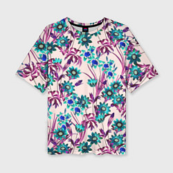 Женская футболка оверсайз Цветы Летние Фиолетовые Рудбеки