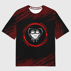 Футболка оверсайз женская Символ Poppy Playtime и краска вокруг на темном фо, цвет: 3D-принт