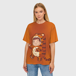 Футболка оверсайз женская Милый тигренок-ребенок, цвет: 3D-принт — фото 2