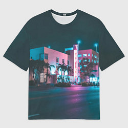 Футболка оверсайз женская Неоновая улица - Светло-синий, цвет: 3D-принт