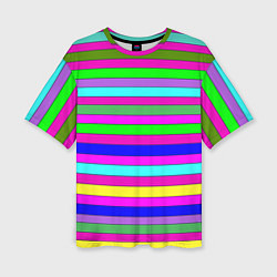 Женская футболка оверсайз Multicolored neon bright stripes